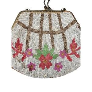 Vintage/Antique Micro Beaded Handbag With Chain Floral Rose Design‎